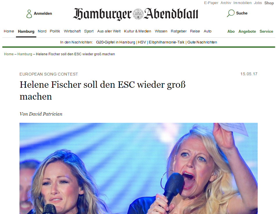 Hamburger Abendblatt – Helene Fischer soll den ESC wieder groß machenpeter